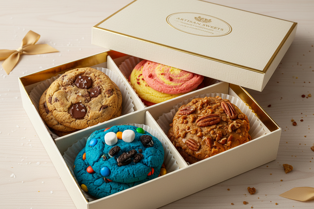 Variety box chocolate chip, cookie monster, strawberry lemonade , caramel toffee pecan